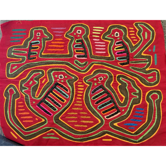 Other - BIRD Kuna Mola Folk Art Reverse Fabric Hand Stitched Applique Panama 17 x 13"